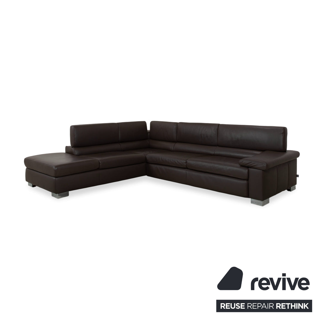 Ewald Schillig Courage Leder Ecksofa Braun manuelle Funktion Recamiere links