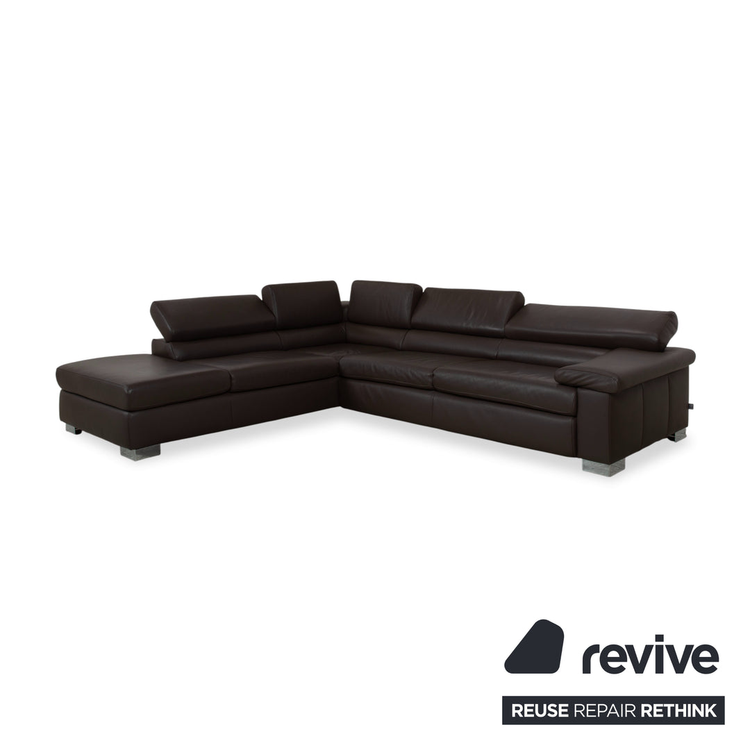 Ewald Schillig Courage Leder Ecksofa Braun manuelle Funktion Recamiere links