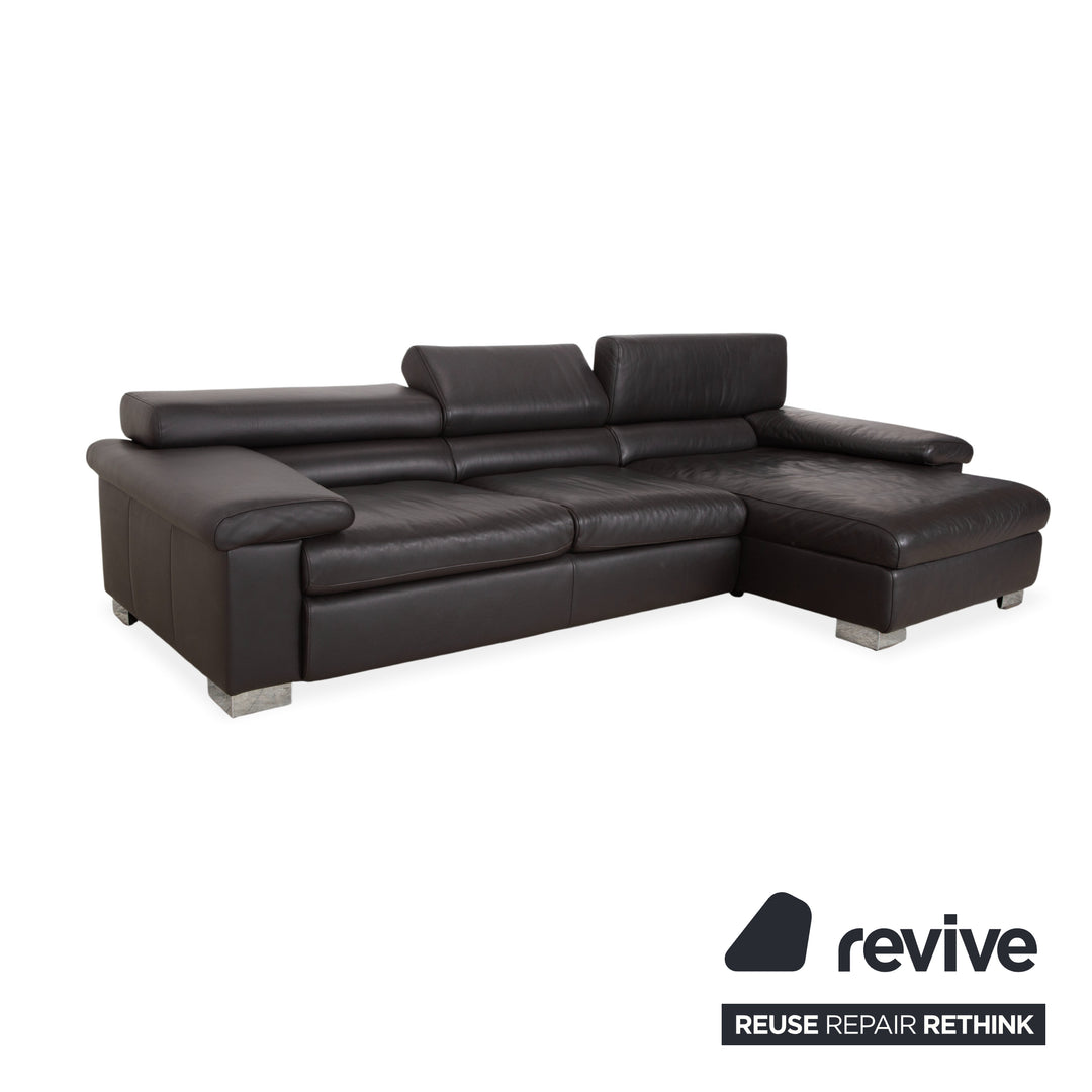 Canapé d'angle en cuir marron Ewald Schillig Courage, canapé à commande manuelle