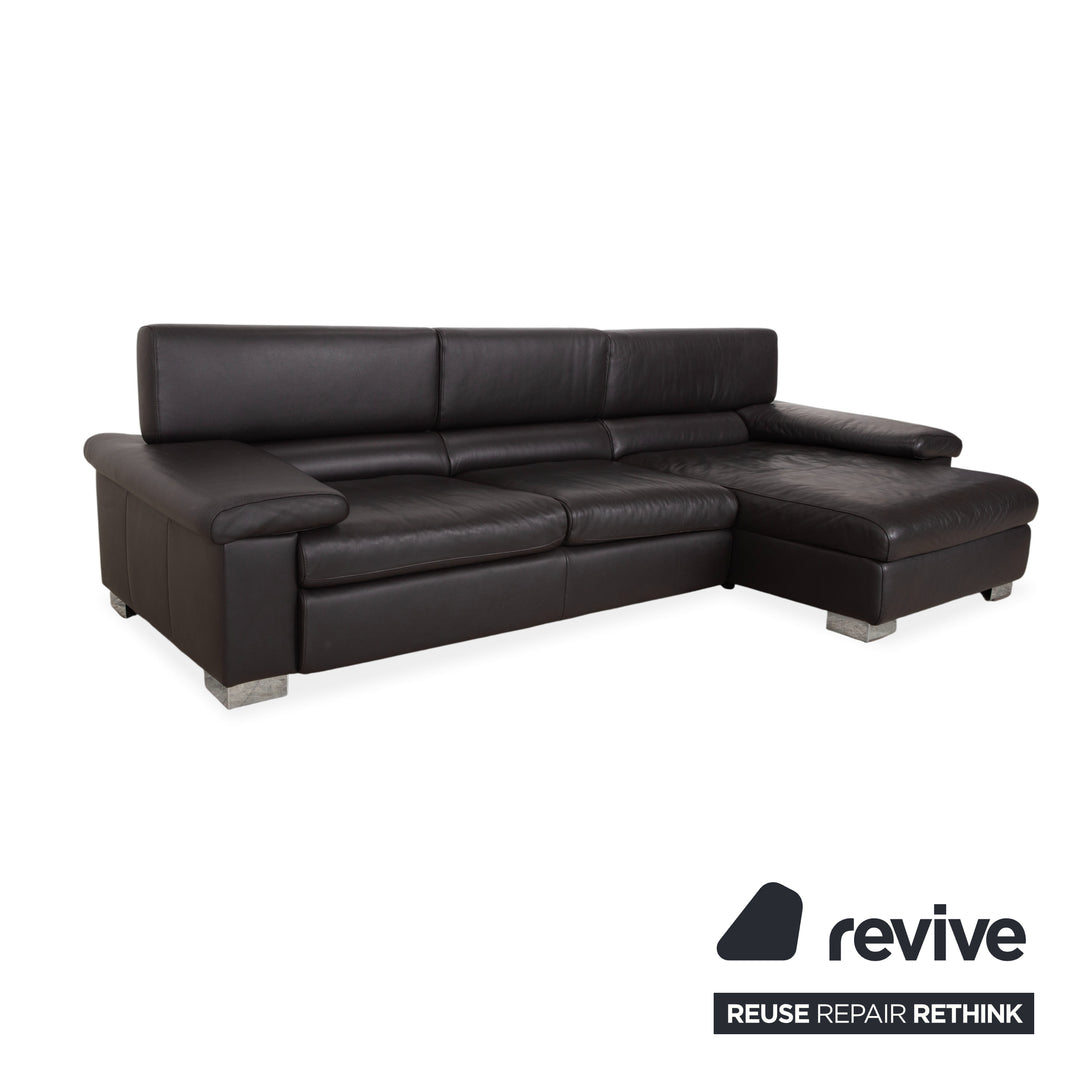 Canapé d'angle en cuir marron Ewald Schillig Courage, canapé à commande manuelle