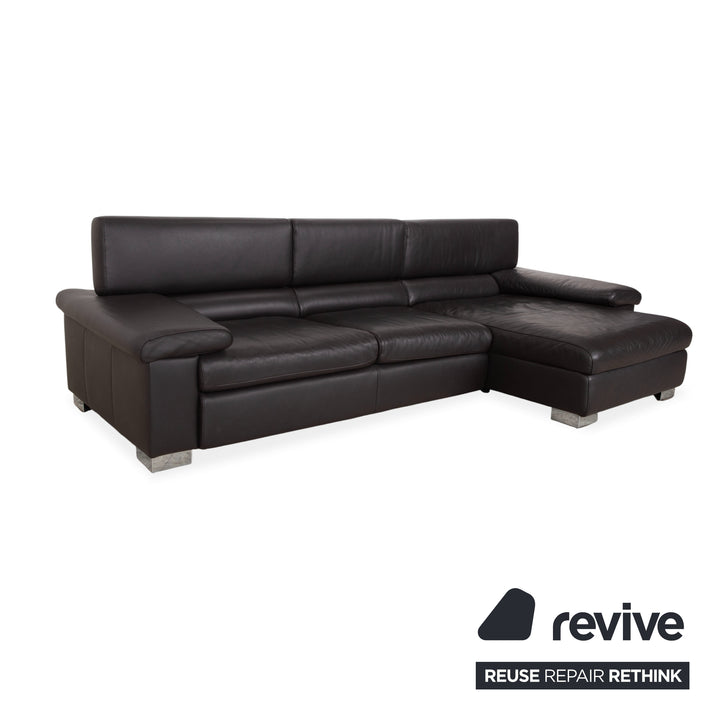 Canapé d'angle en cuir marron Ewald Schillig Courage, canapé à commande manuelle