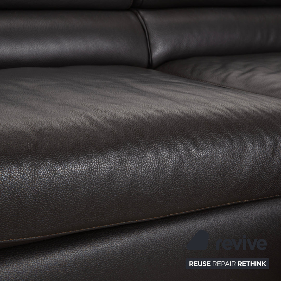 Canapé d'angle en cuir marron Ewald Schillig Courage, canapé à commande manuelle