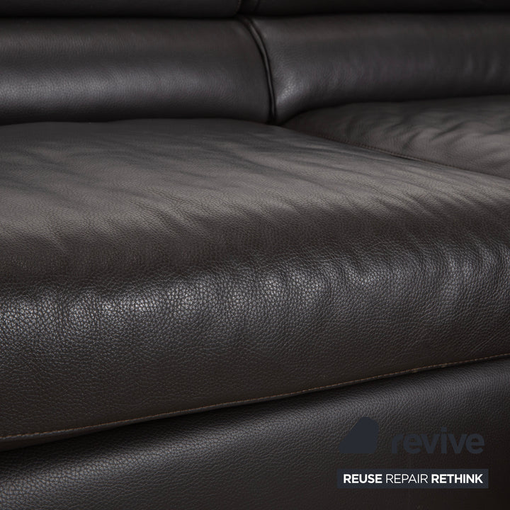 Canapé d'angle en cuir marron Ewald Schillig Courage, canapé à commande manuelle