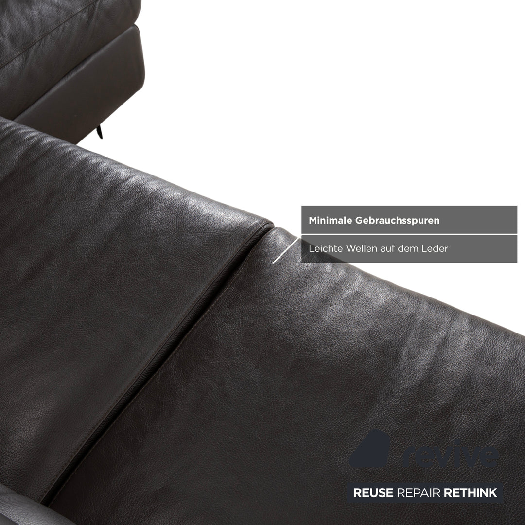 Canapé d'angle en cuir marron Ewald Schillig Courage, canapé à commande manuelle