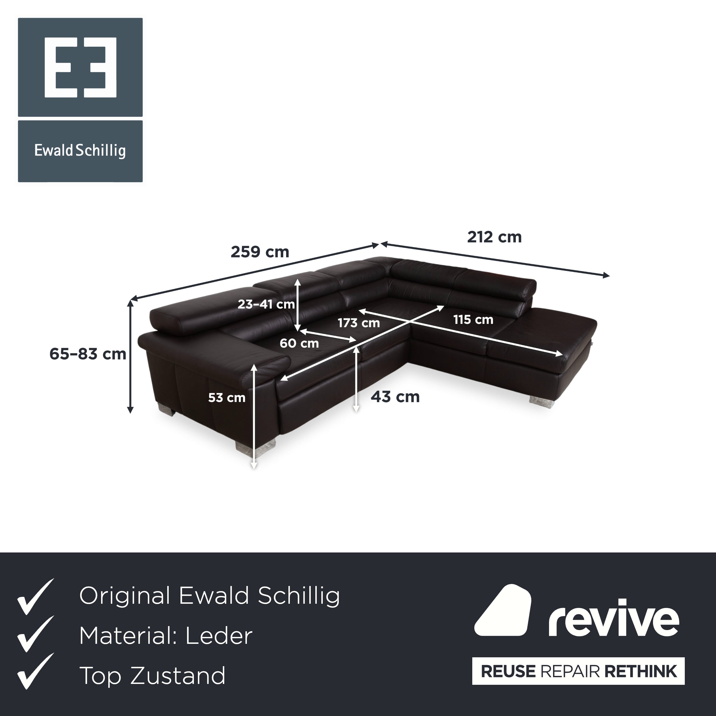 Ewald Schillig Courage Leder Ecksofa Braun manuelle Funktion Sofa Couch