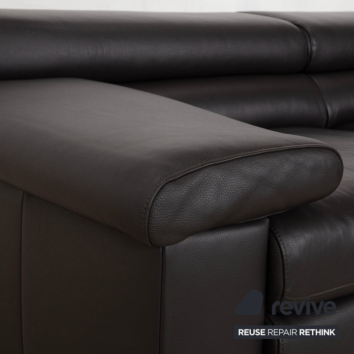 Canapé d'angle en cuir marron Ewald Schillig Courage, canapé à commande manuelle