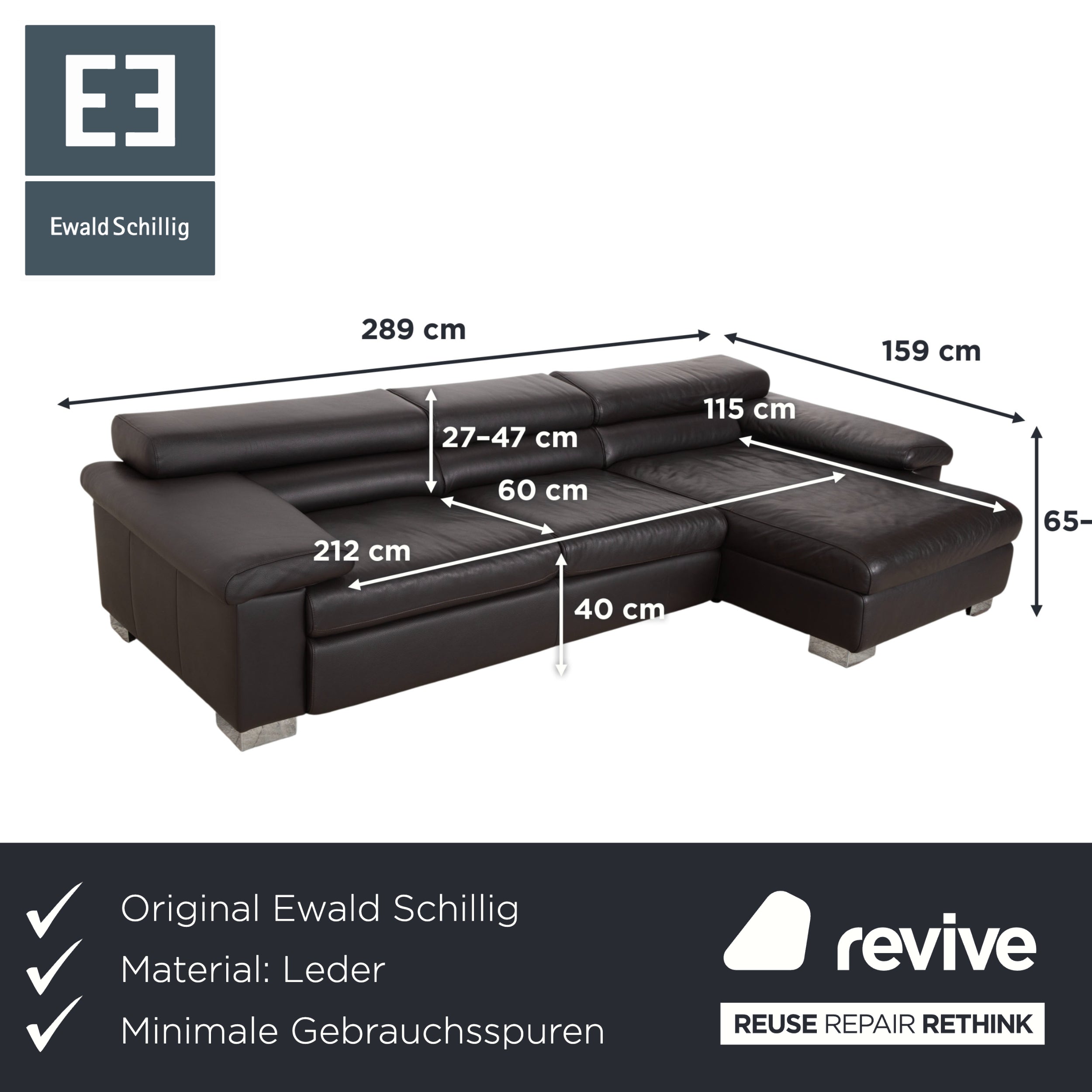 Ewald Schillig Courage Leder Ecksofa Braun manuelle Funktion Sofa Couch