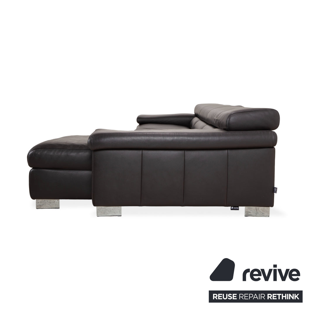 Canapé d'angle en cuir marron Ewald Schillig Courage, canapé à commande manuelle