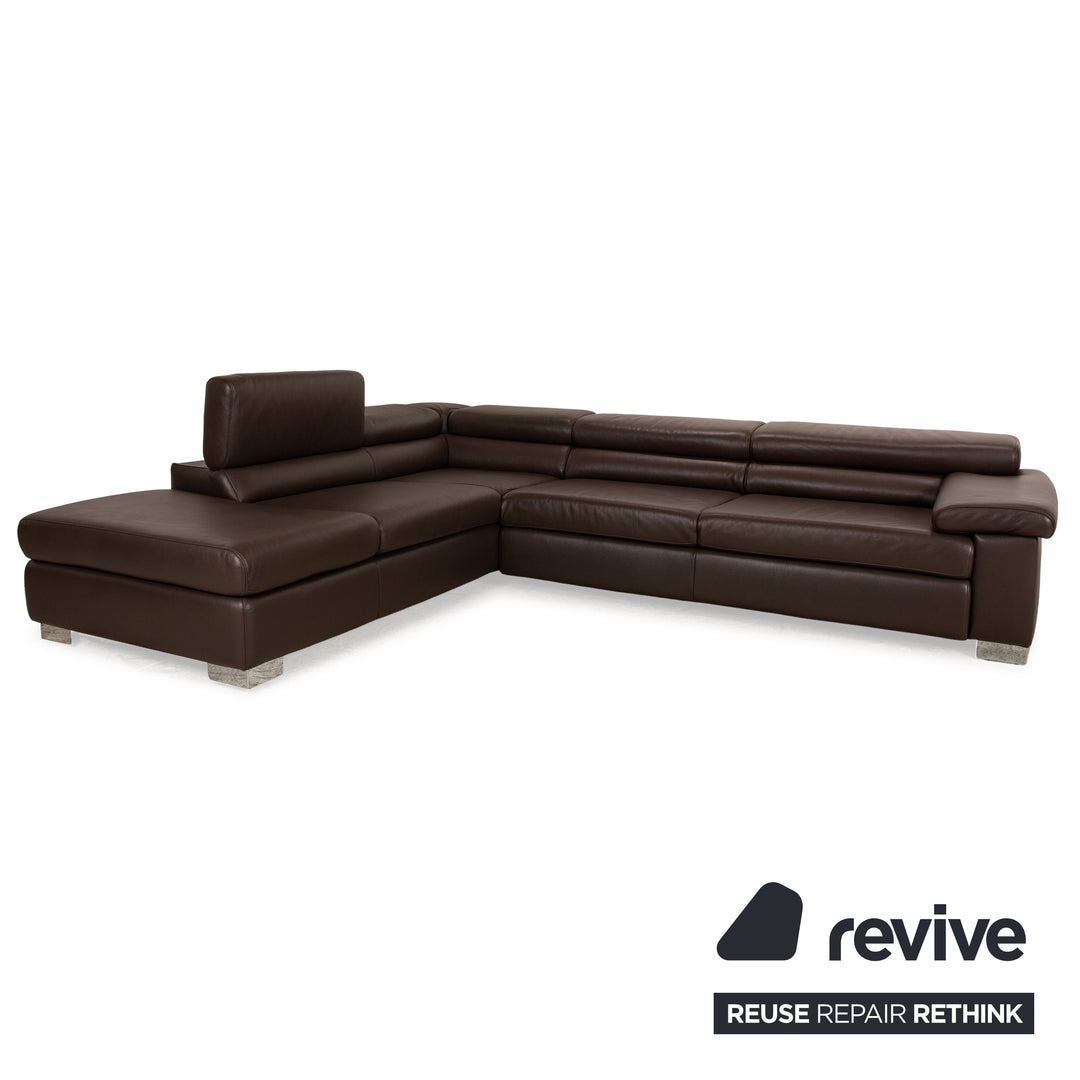 Ewald Schillig Courage Leather Corner Sofa Brown Manual Function Sofa Couch Recamiere Left