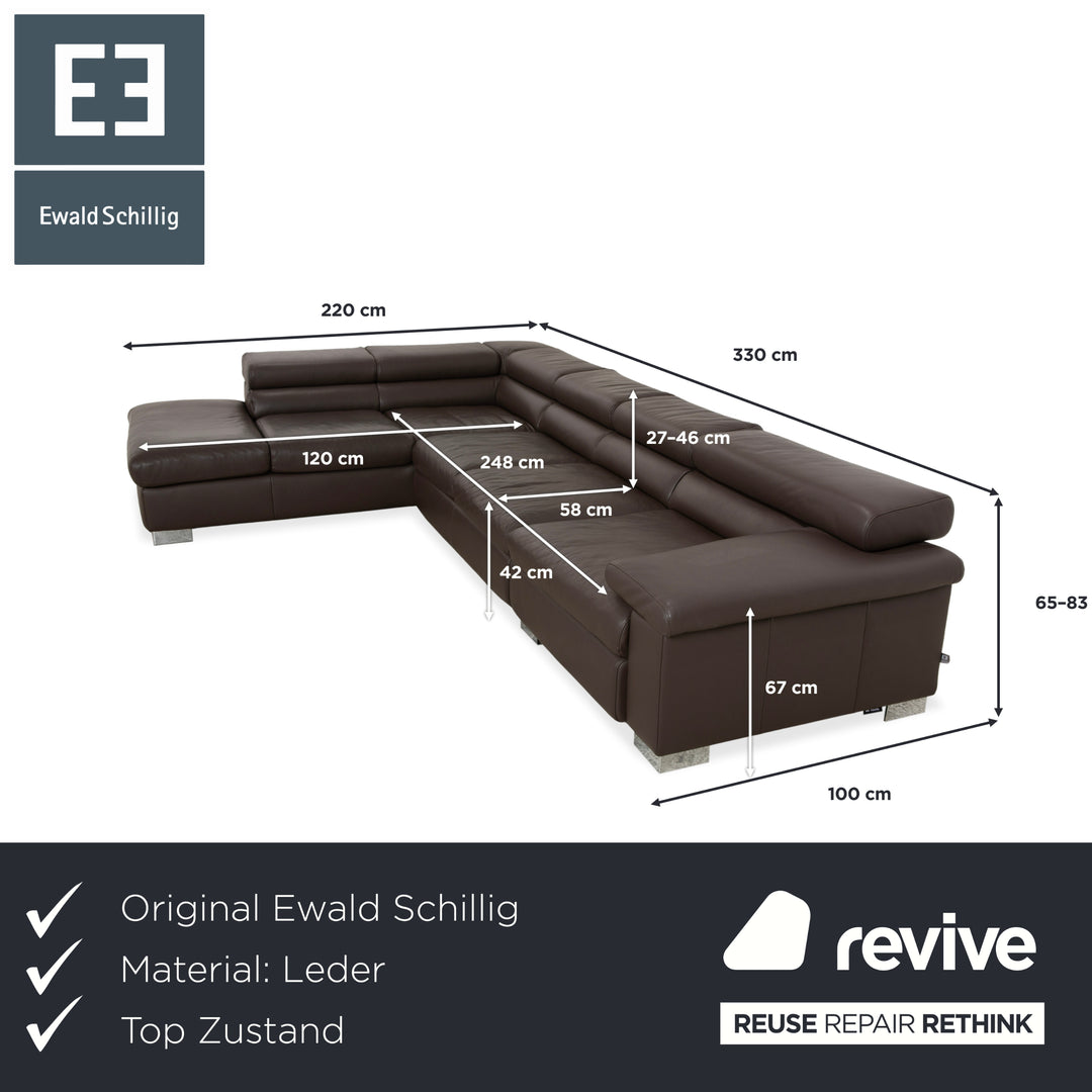 Ewald Schillig Courage Leather Corner Sofa Brown Chaise Left Sofa Couch