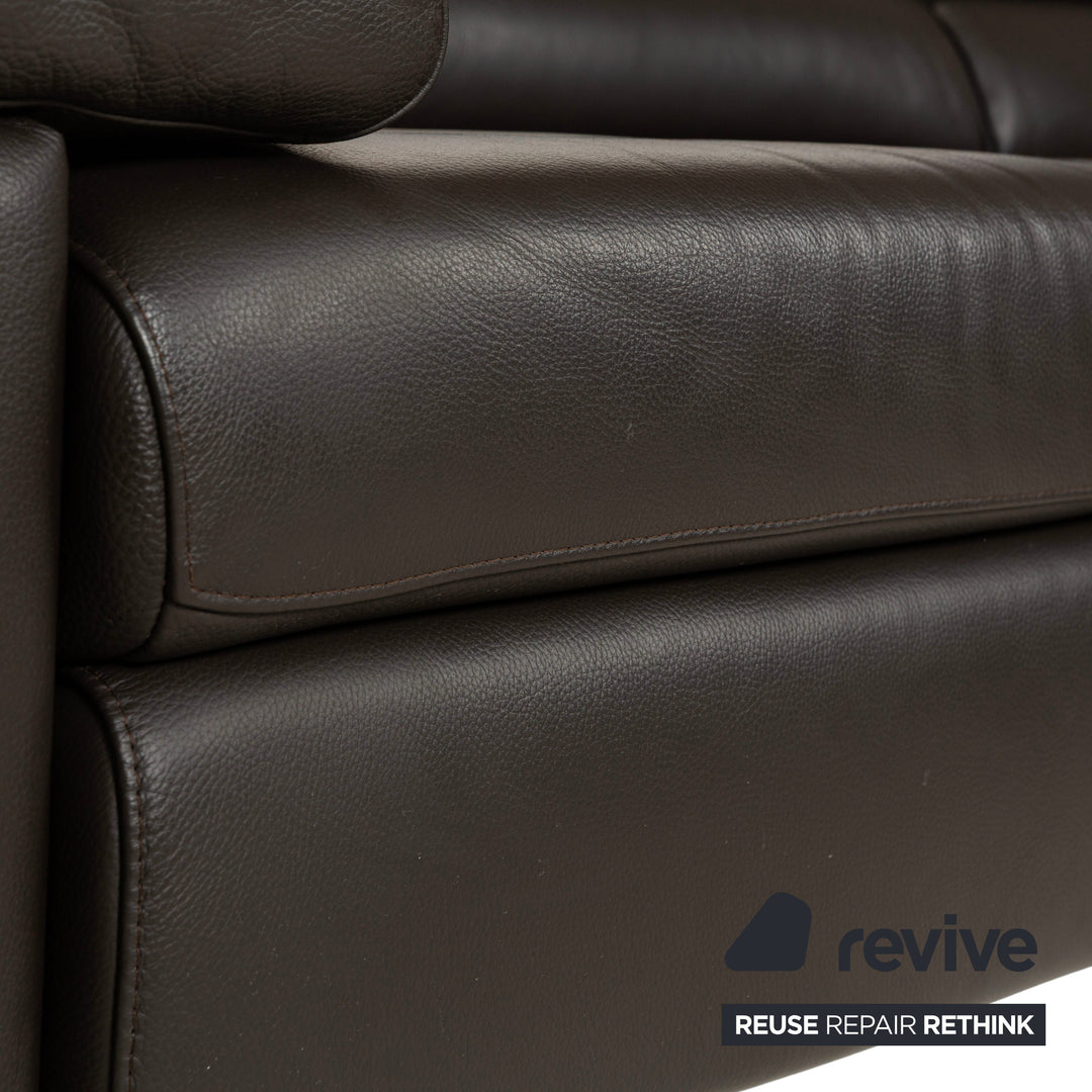 Ewald Schillig Courage Leather Corner Sofa Couch Brown Recamiere Right Manual Function
