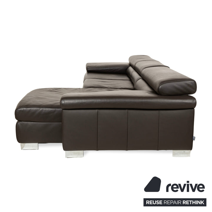 Ewald Schillig Courage Leather Corner Sofa Couch Brown Recamiere Right Manual Function