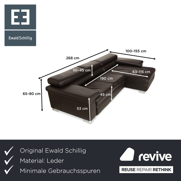 Ewald Schillig Courage Leather Corner Sofa Couch Brown Recamiere Right Manual Function