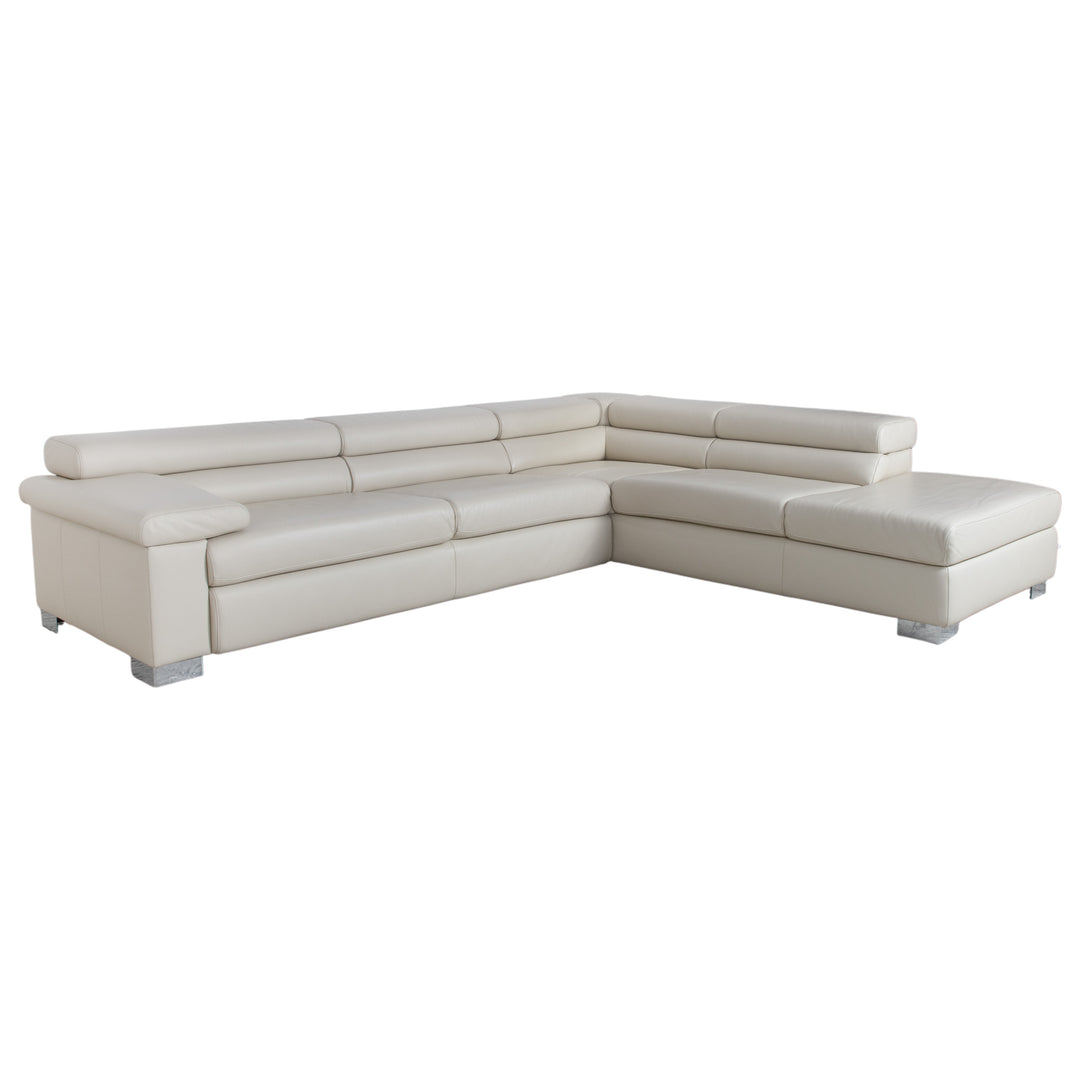 Ewald Schillig Courage Canapé d'angle en cuir Crème Beige Chrome Recamière droite Canapé fonction manuelle