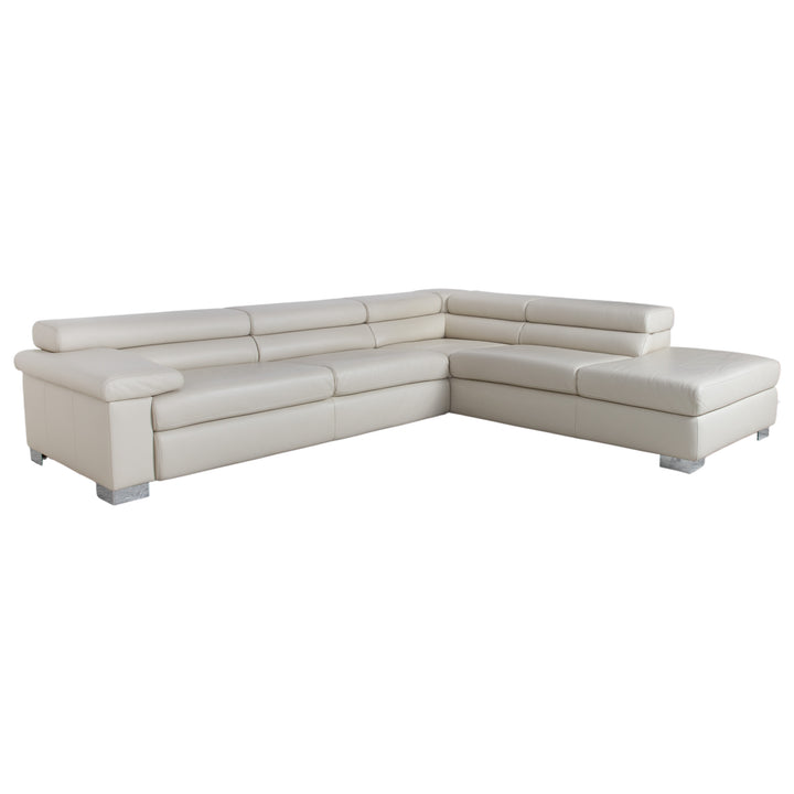 Ewald Schillig Courage Canapé d'angle en cuir Crème Beige Chrome Recamière droite Canapé fonction manuelle