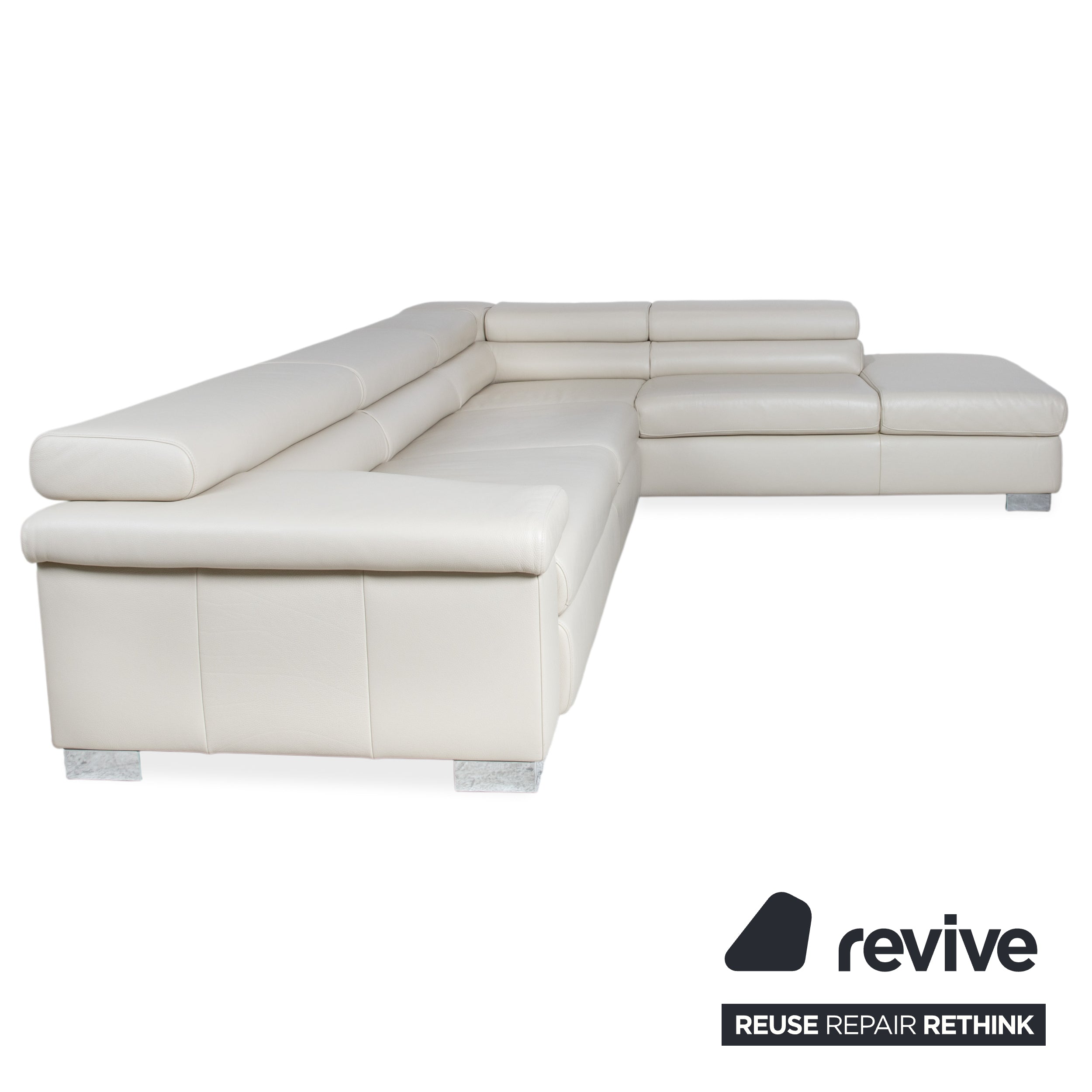 Ewald Schillig Courage Leather Corner Sofa Cream Beige Chrome Recamier right Couch manual function
