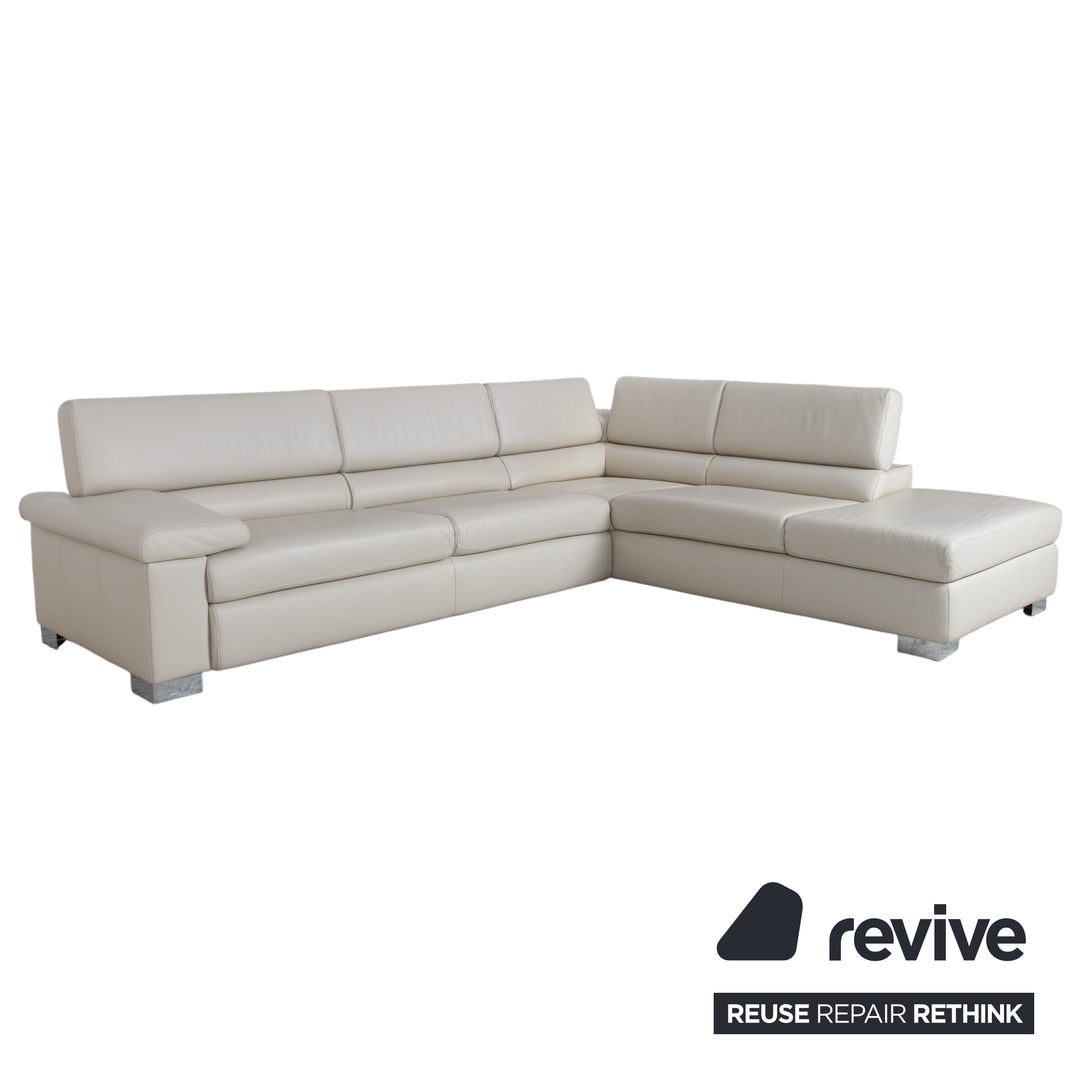 Ewald Schillig Courage Canapé d'angle en cuir Crème Beige Chrome Recamière droite Canapé fonction manuelle