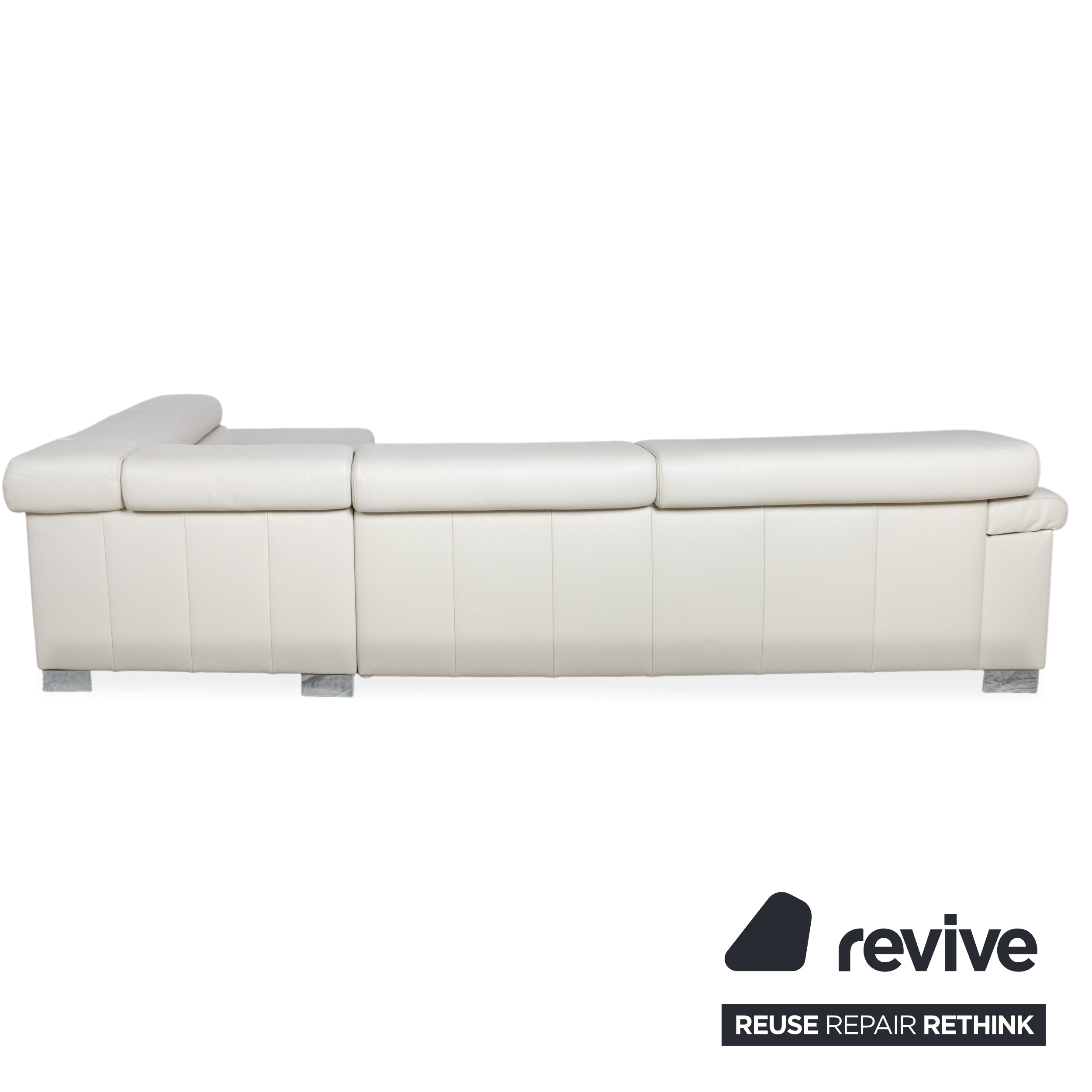 Ewald Schillig Courage Leather Corner Sofa Cream Beige Chrome Recamier right Couch manual function
