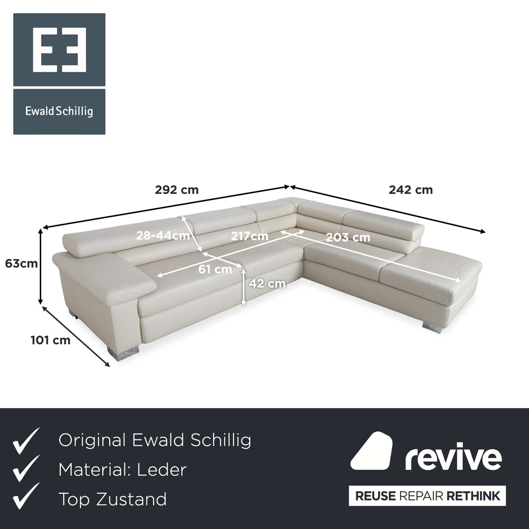Ewald Schillig Courage Canapé d'angle en cuir Crème Beige Chrome Recamière droite Canapé fonction manuelle