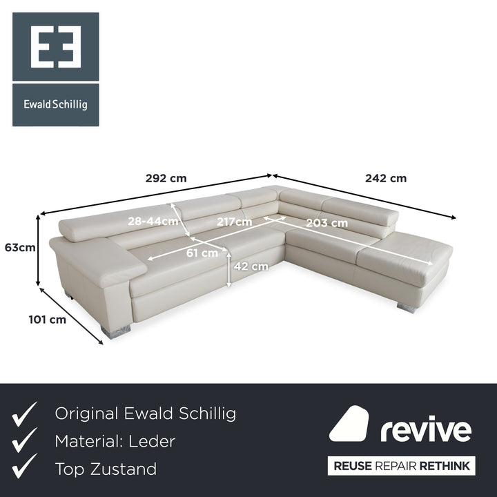 Ewald Schillig Courage Canapé d'angle en cuir Crème Beige Chrome Recamière droite Canapé fonction manuelle
