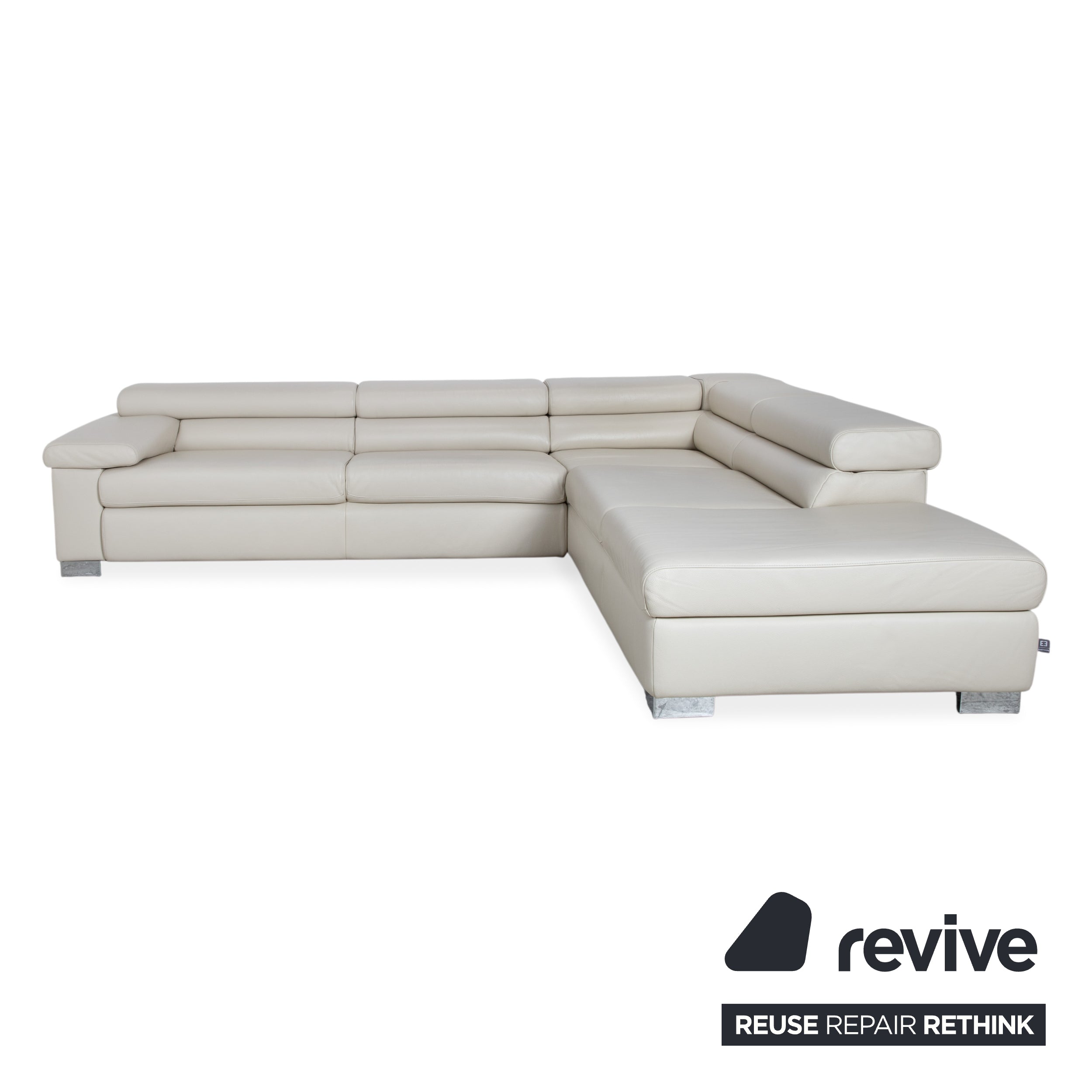 Ewald Schillig Courage Leather Corner Sofa Cream Beige Chrome Recamier right Couch manual function