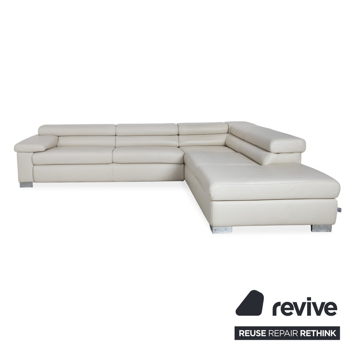 Ewald Schillig Courage Leather Corner Sofa Cream Beige Chrome Recamier right Couch manual function