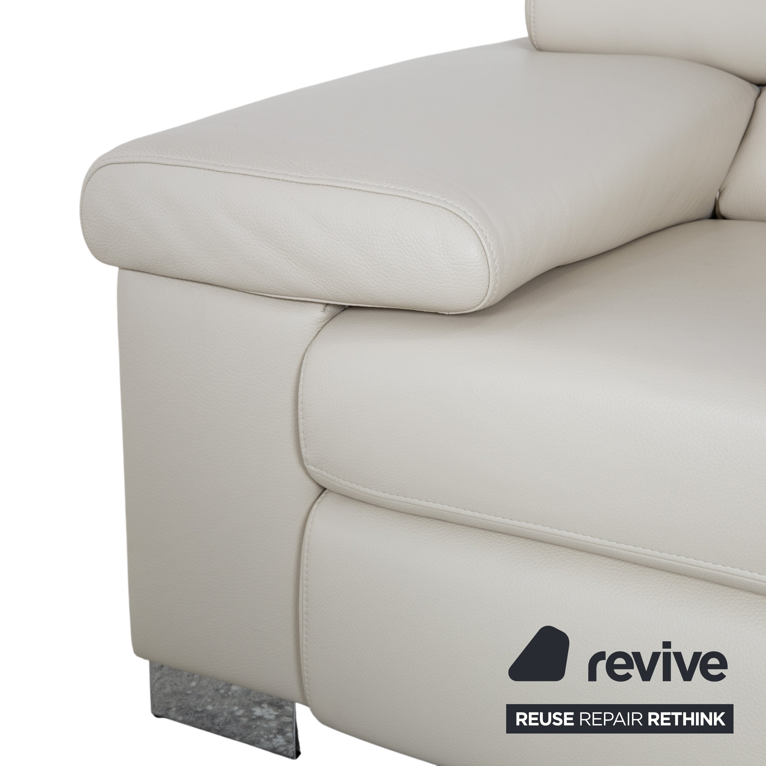 Ewald Schillig Courage Leather Corner Sofa Cream Beige Chrome Recamier right Couch manual function