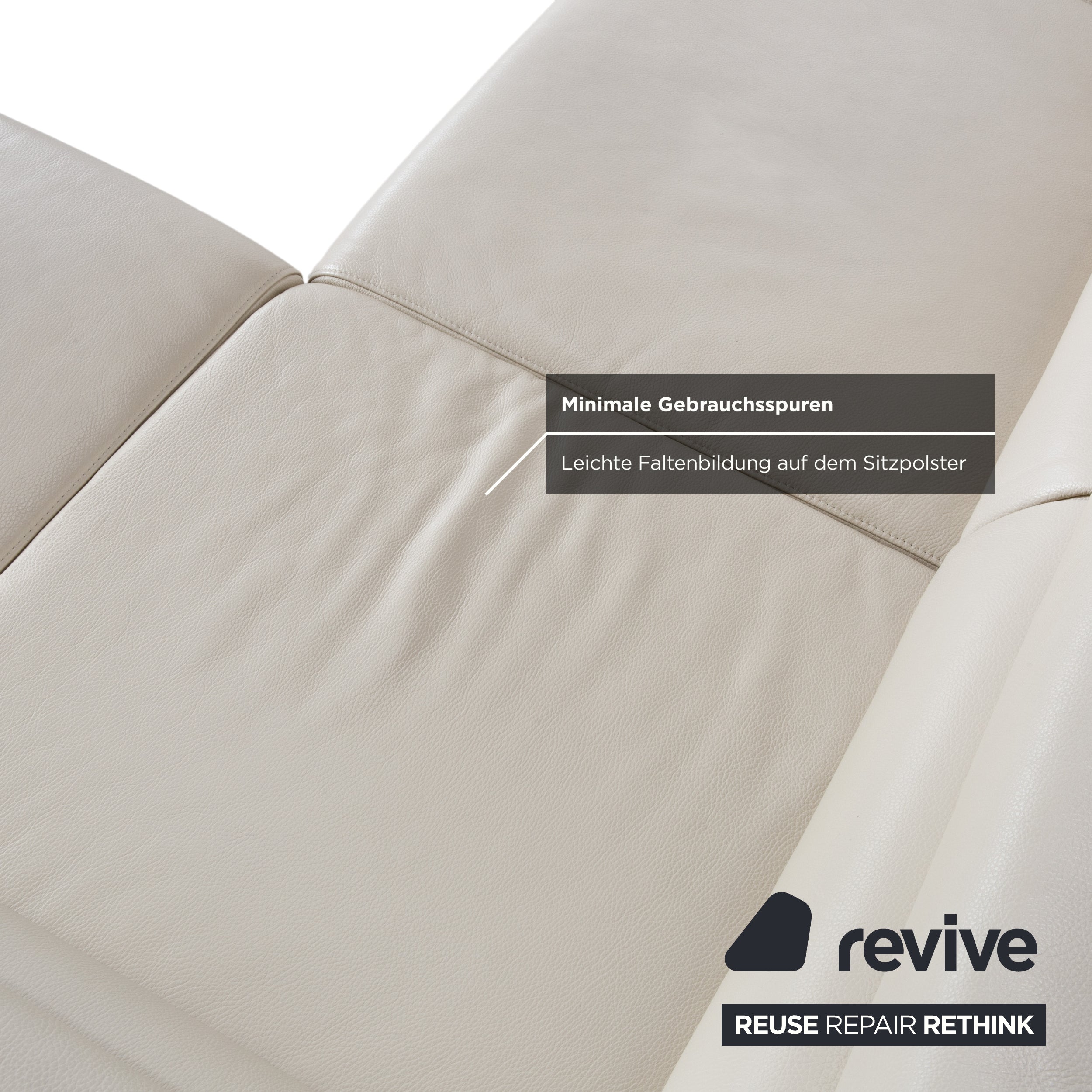 Ewald Schillig Courage Leather Corner Sofa Cream Beige Chrome Recamier right Couch manual function