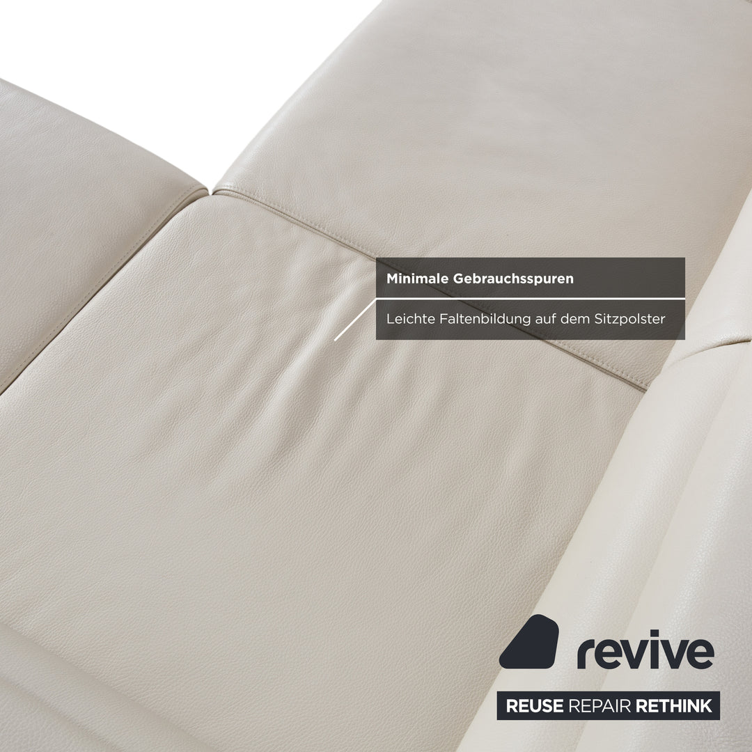 Ewald Schillig Courage Leather Corner Sofa Cream Beige Chrome Recamier right Couch manual function