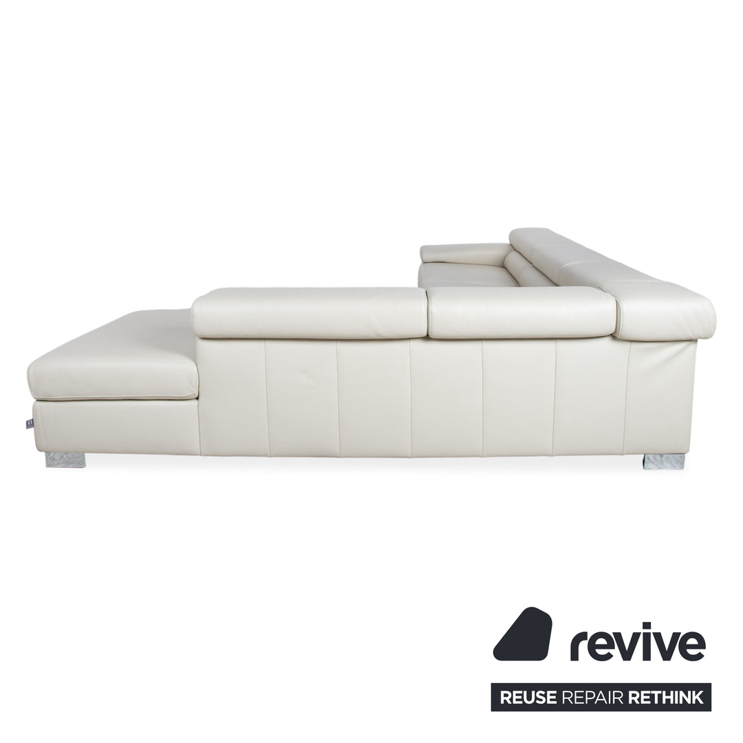 Ewald Schillig Courage Canapé d'angle en cuir Crème Beige Chrome Recamière droite Canapé fonction manuelle