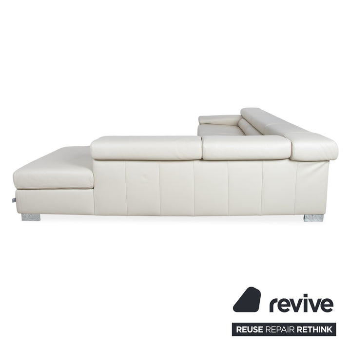Ewald Schillig Courage Canapé d'angle en cuir Crème Beige Chrome Recamière droite Canapé fonction manuelle
