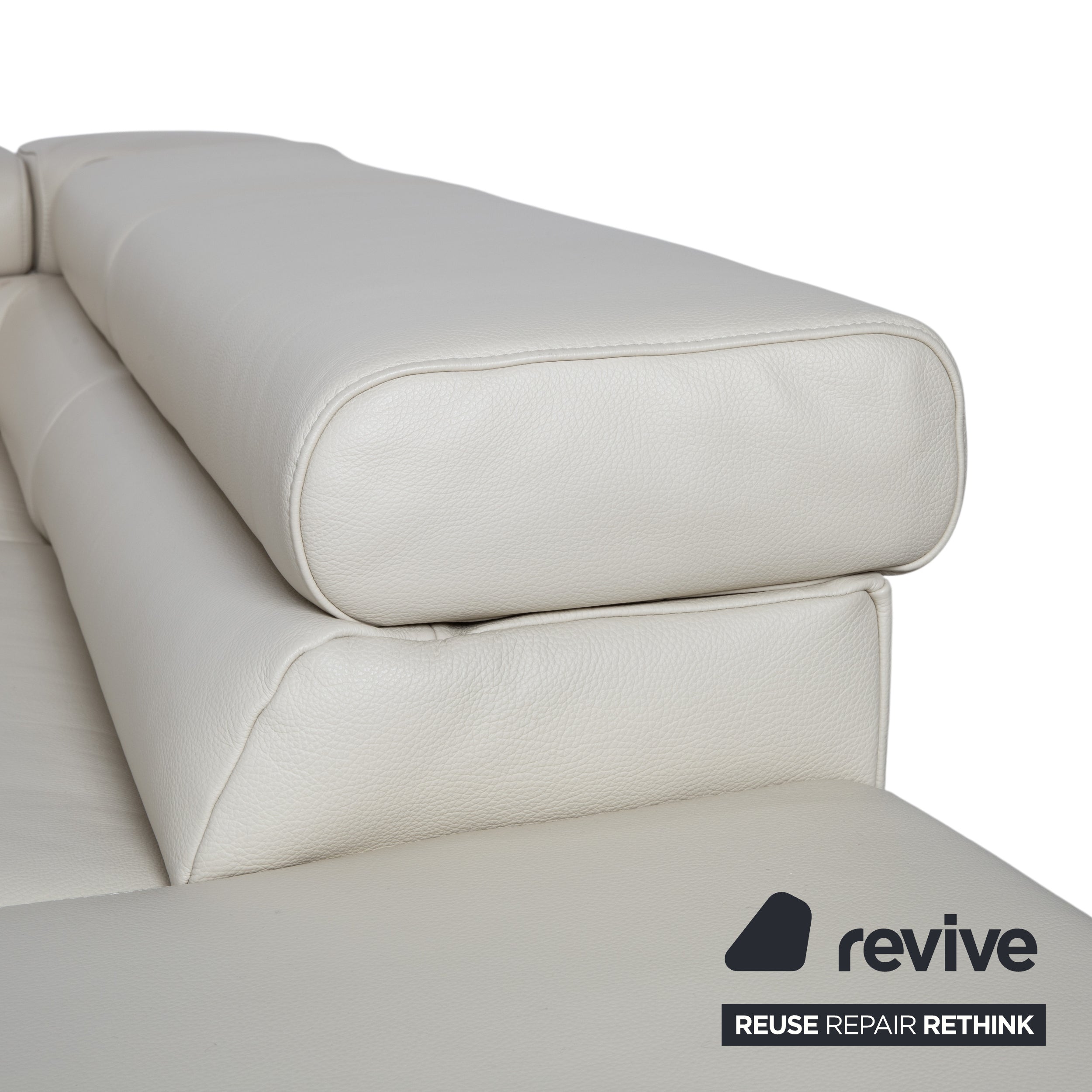 Ewald Schillig Courage Leather Corner Sofa Cream Beige Chrome Recamier right Couch manual function