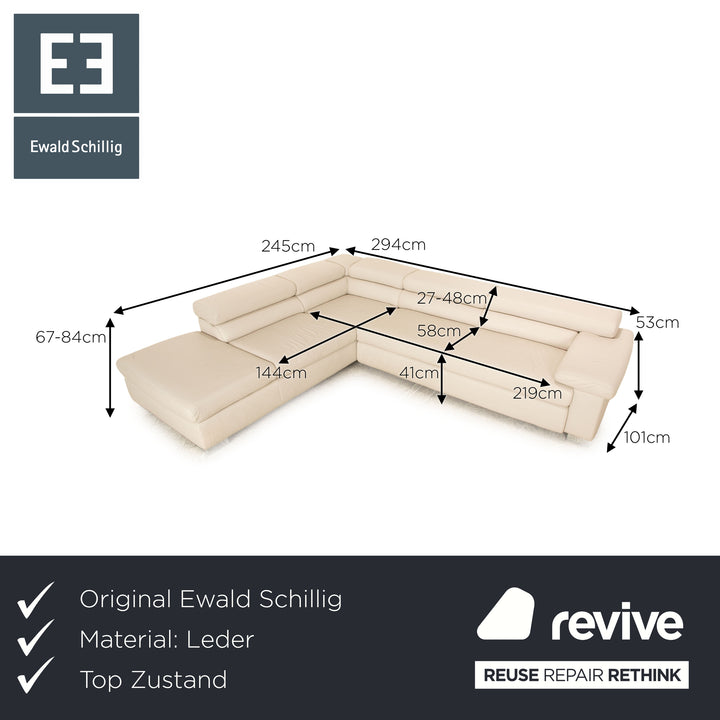 Ewald Schillig Courage Leder Ecksofa Creme Grau Sofa Couch manuelle Funktion