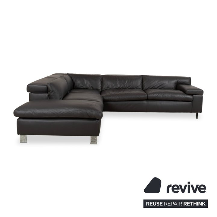 Ewald Schillig Courage Canapé d'angle en cuir chrome Gris Anthracite fonction manuelle