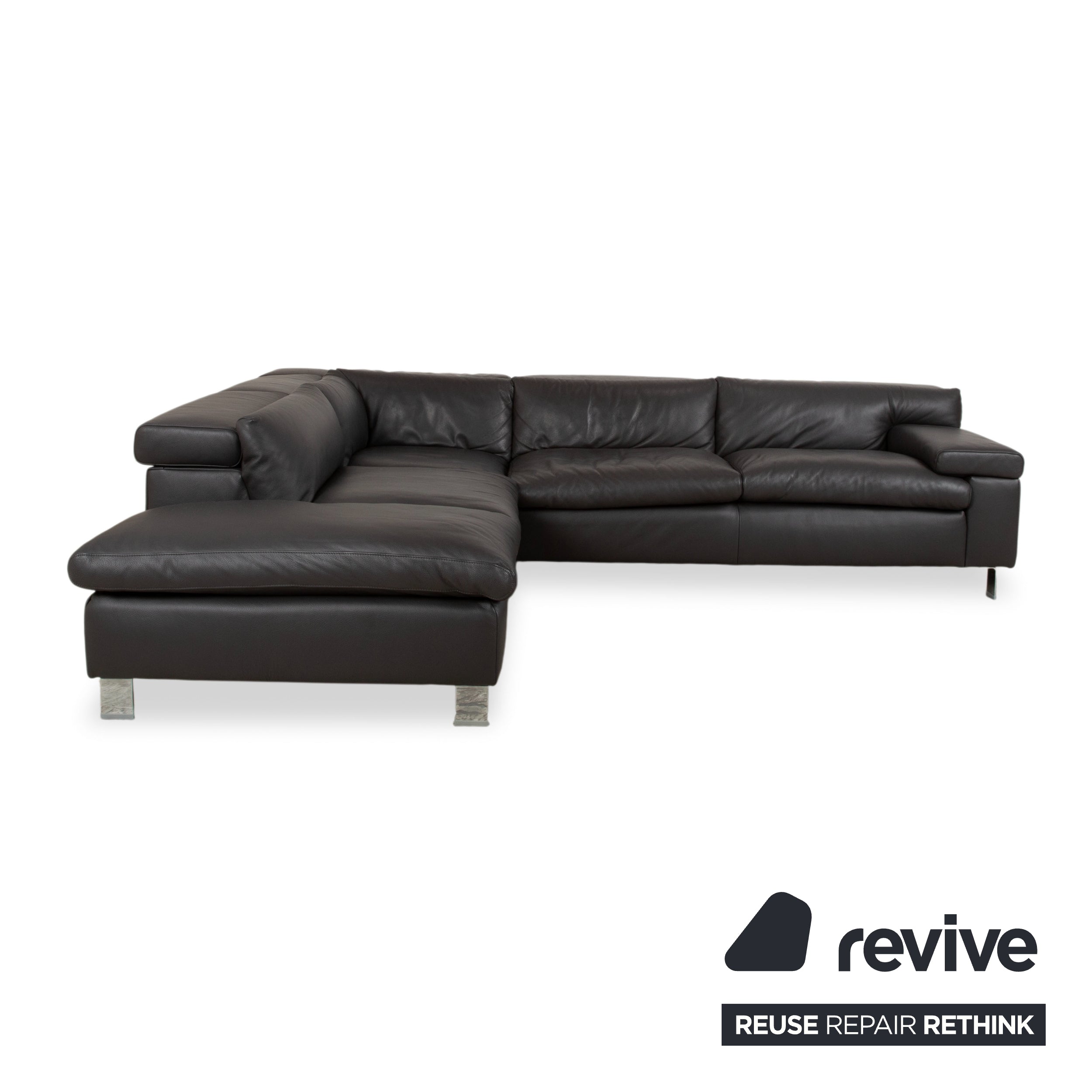 Ewald Schillig Courage Leder Chrom Ecksofa Grau Anthrazit manuelle Funktion