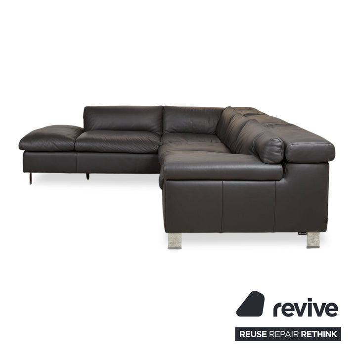 Ewald Schillig Courage Canapé d'angle en cuir chrome Gris Anthracite fonction manuelle