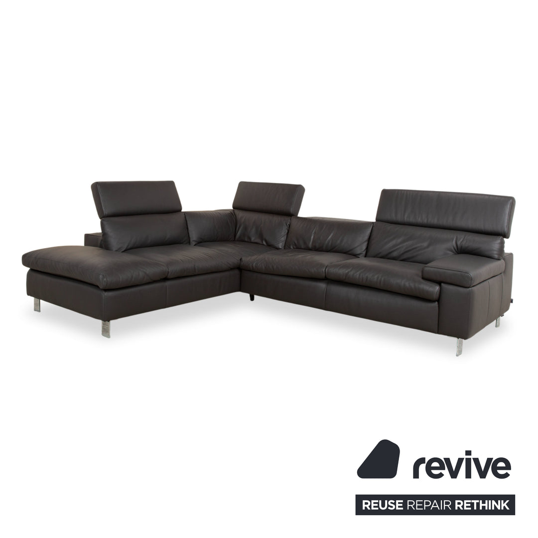 Ewald Schillig Courage Canapé d'angle en cuir chrome Gris Anthracite fonction manuelle