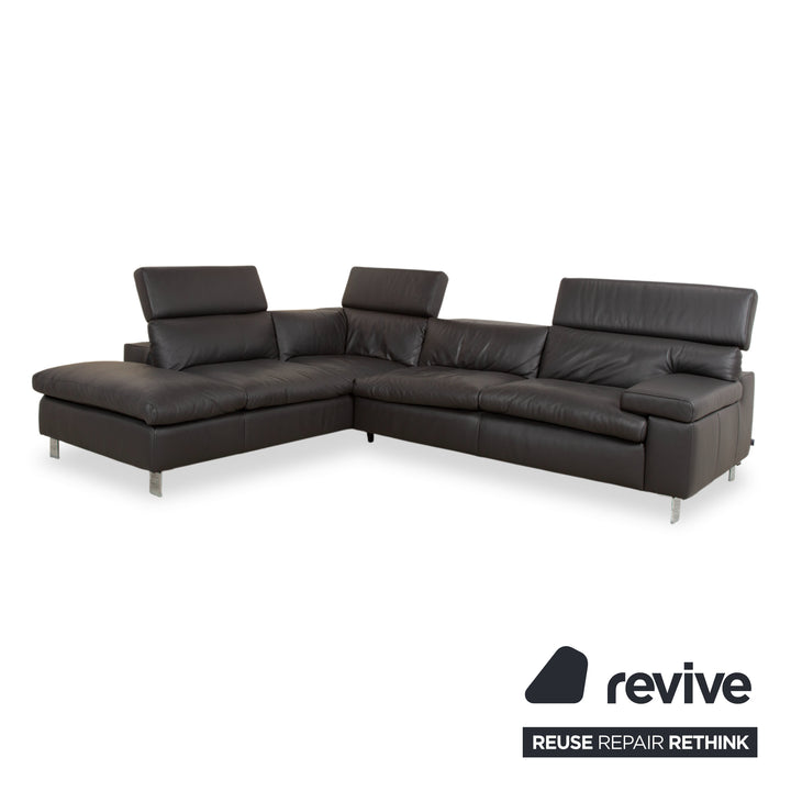 Ewald Schillig Courage Canapé d'angle en cuir chrome Gris Anthracite fonction manuelle