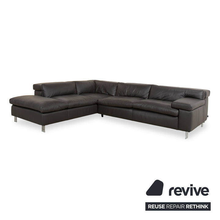 Ewald Schillig Courage Canapé d'angle en cuir chrome Gris Anthracite fonction manuelle
