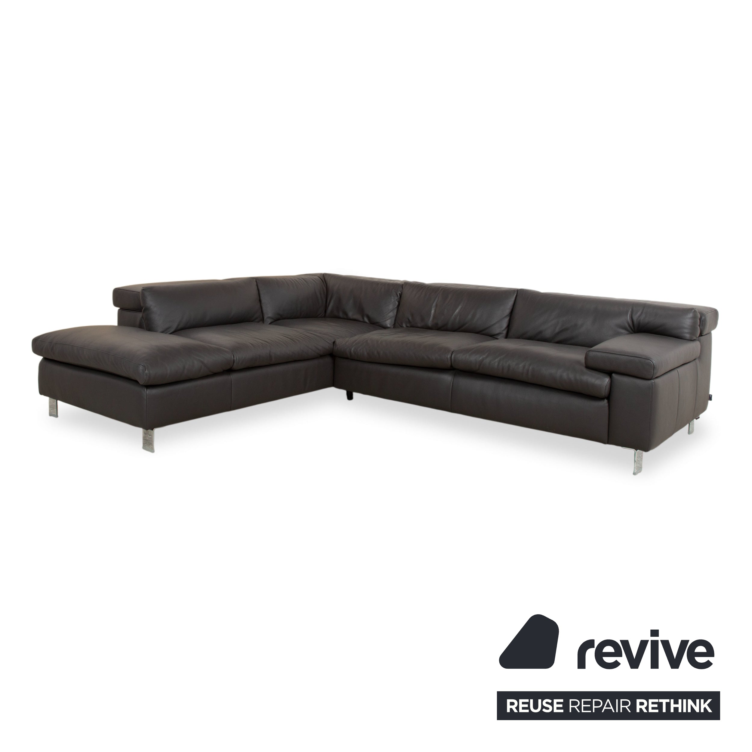 Ewald Schillig Courage Leder Chrom Ecksofa Grau Anthrazit manuelle Funktion