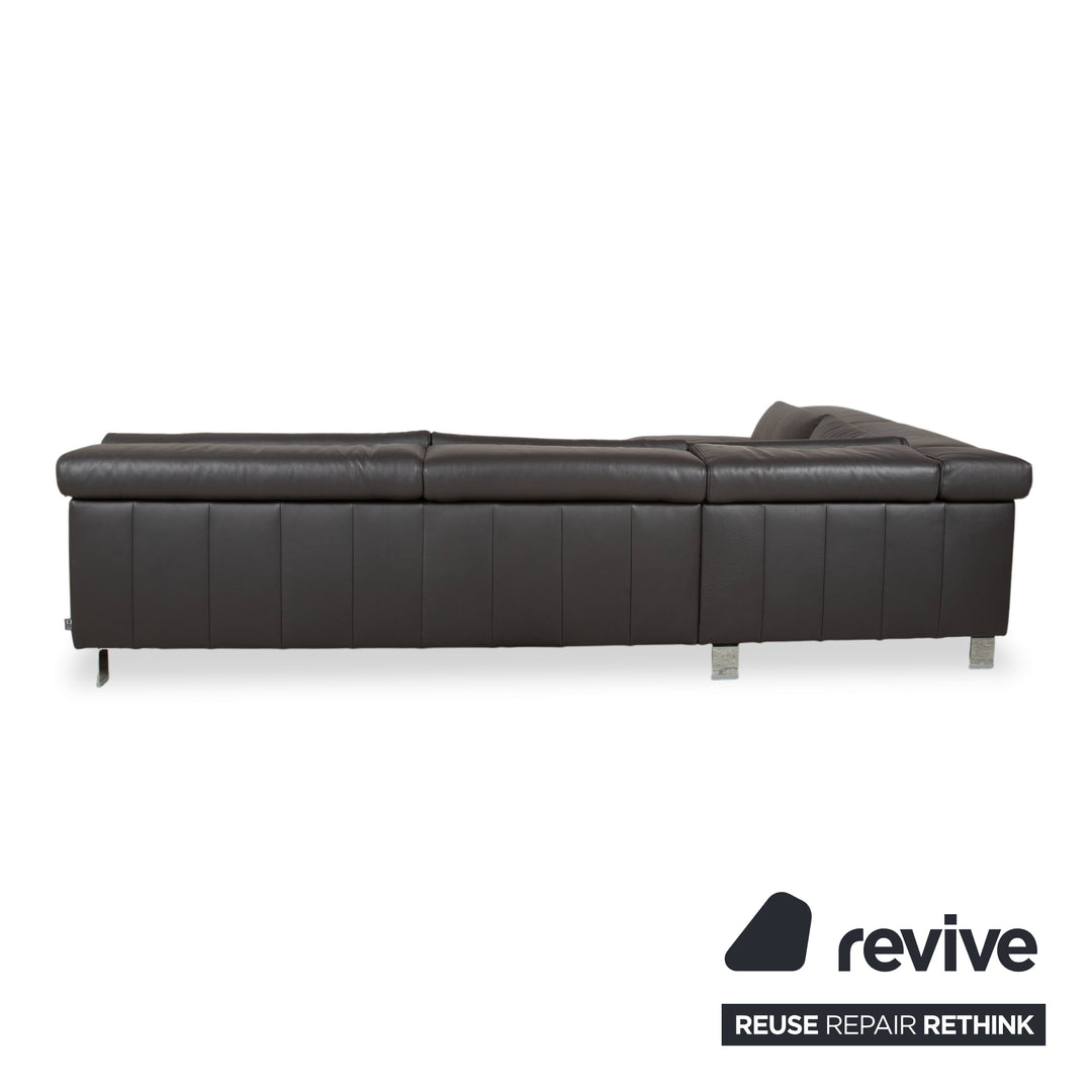 Ewald Schillig Courage Canapé d'angle en cuir chrome Gris Anthracite fonction manuelle