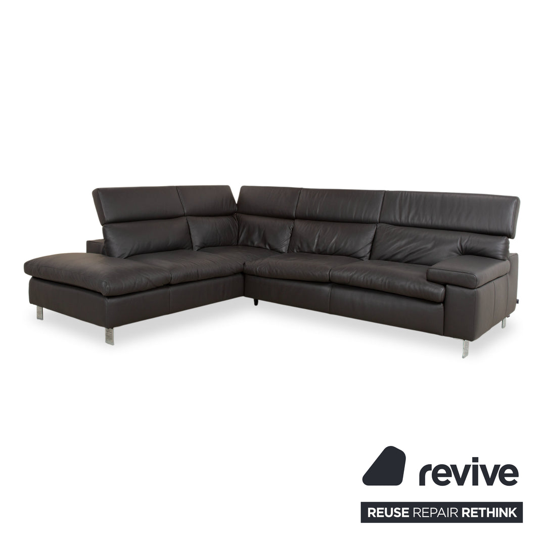 Ewald Schillig Courage Canapé d'angle en cuir chrome Gris Anthracite fonction manuelle
