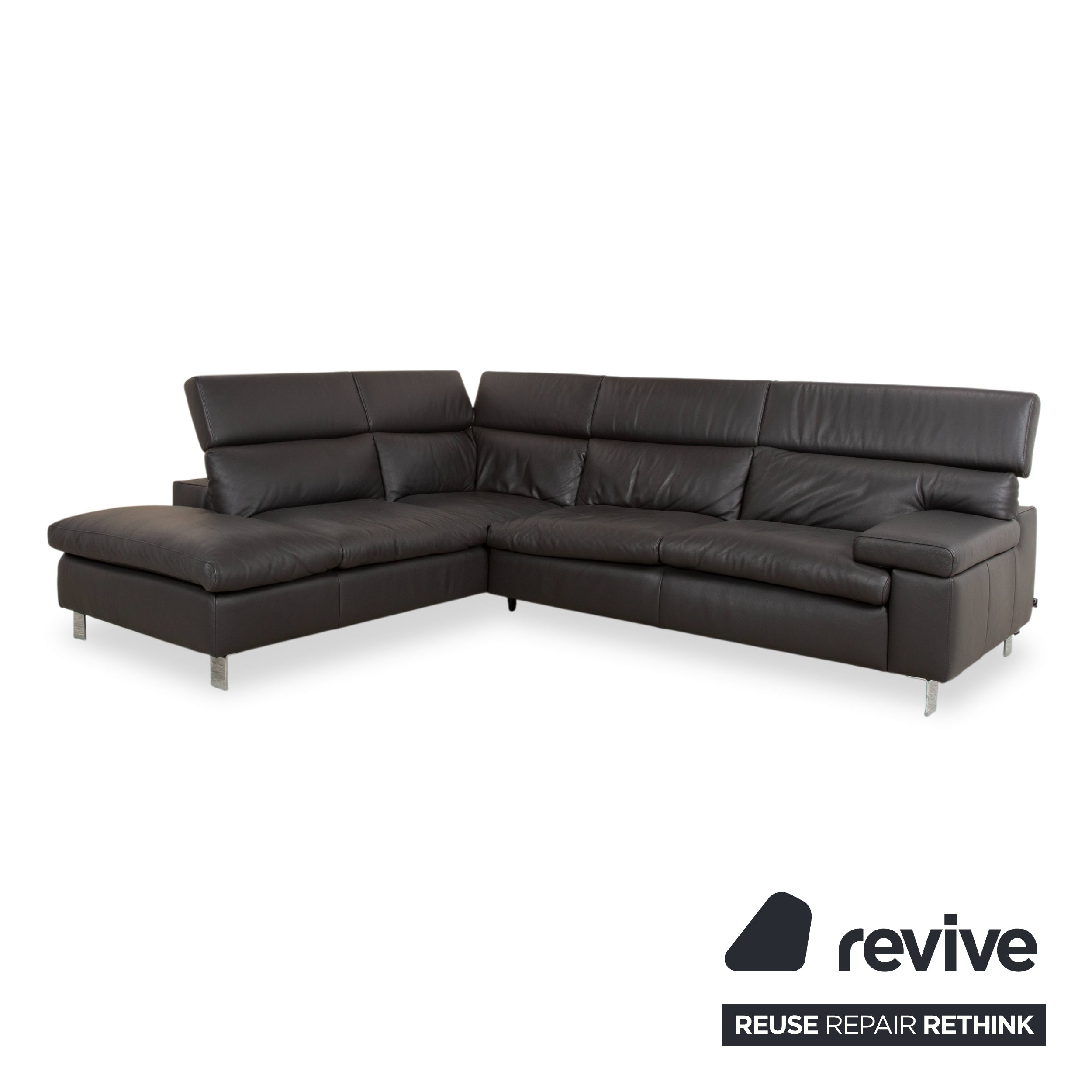 Ewald Schillig Courage Leder Chrom Ecksofa Grau Anthrazit manuelle Funktion