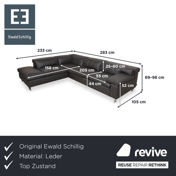 Ewald Schillig Courage Canapé d'angle en cuir chrome Gris Anthracite fonction manuelle