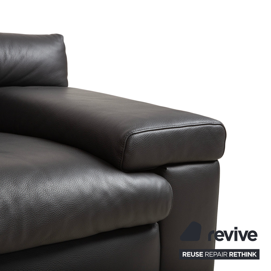 Ewald Schillig Courage Canapé d'angle en cuir chrome Gris Anthracite fonction manuelle