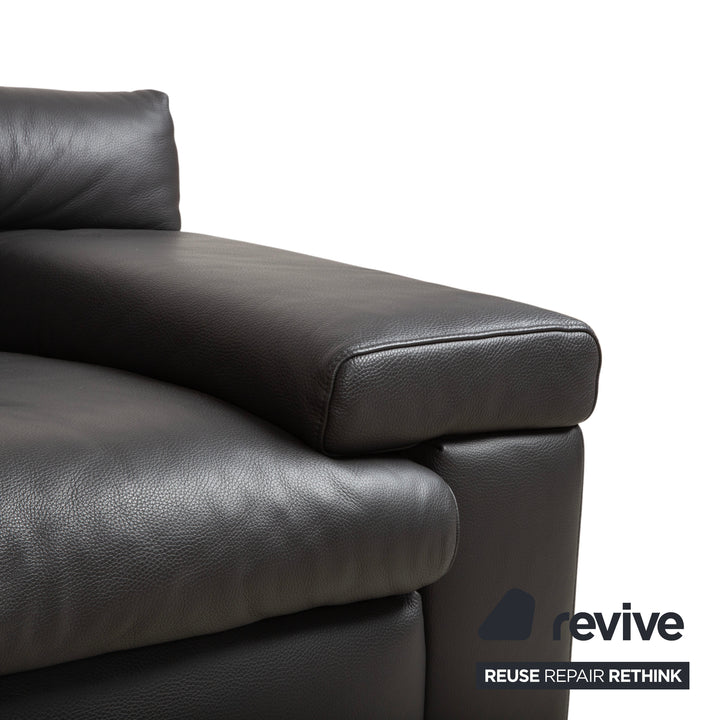 Ewald Schillig Courage Canapé d'angle en cuir chrome Gris Anthracite fonction manuelle