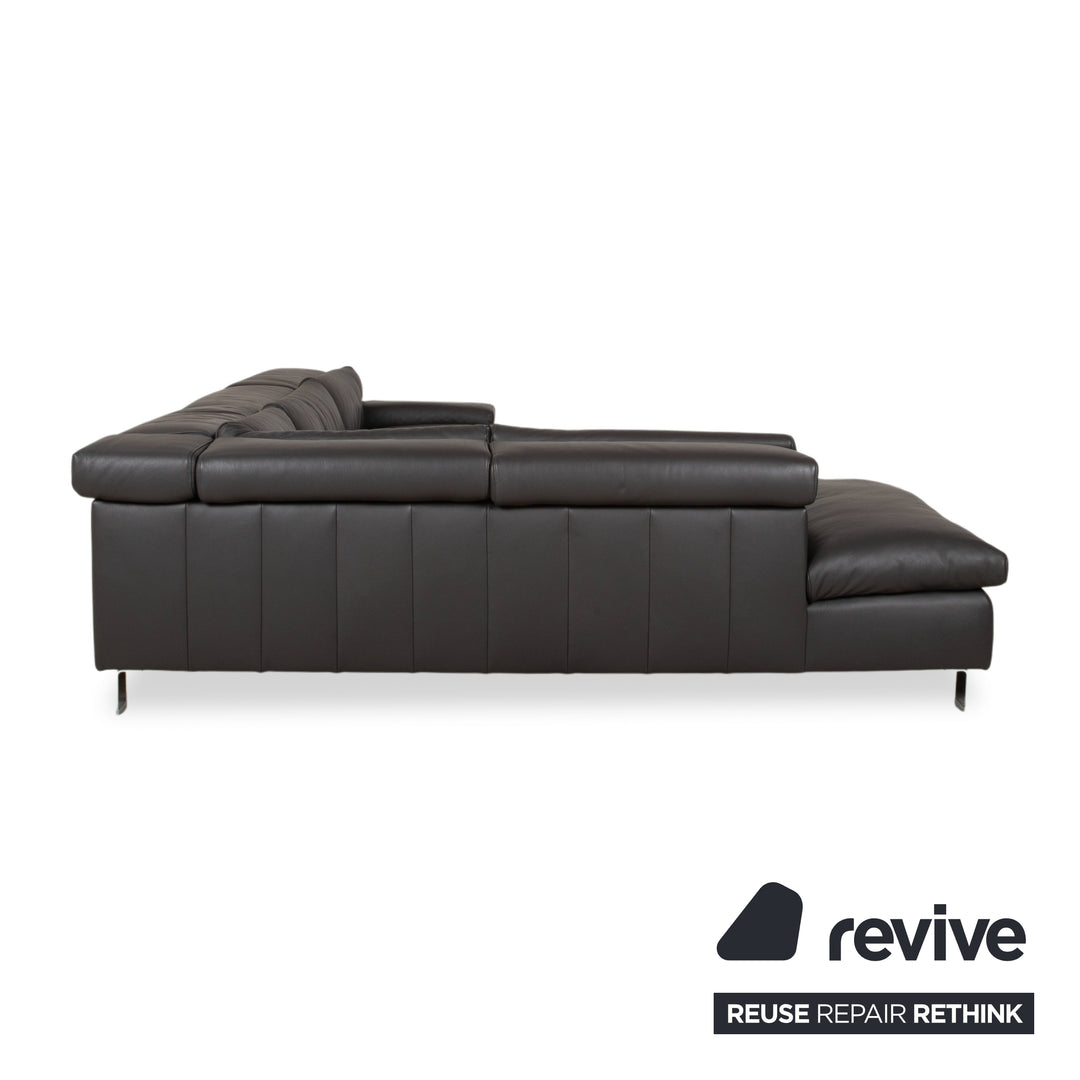 Ewald Schillig Courage Canapé d'angle en cuir chrome Gris Anthracite fonction manuelle