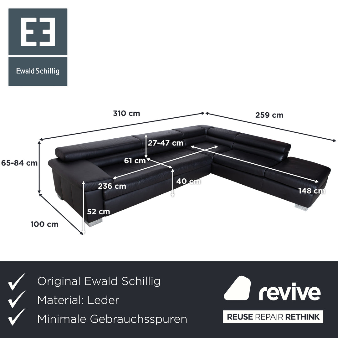 Ewald Schillig Courage Leder Ecksofa Schwarz manuelle Funktion Sofa Couch