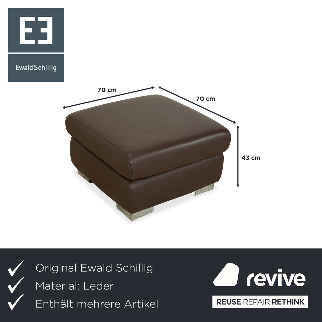 Ensemble canapé d'angle et pouf en cuir marron Ewald Schillig Courage, à réglage manuel.