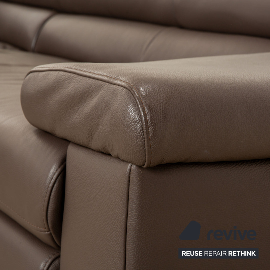 Ewald Schillig Courage Leather Suite Corner Sofa &amp; Ottoman Brown Manual Function Sofa Couch